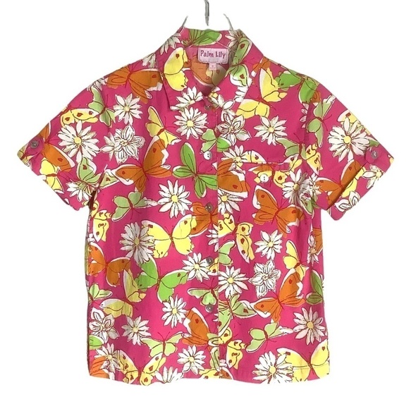Palm Lily Tropical Floral Short Sleeve Shirt 8 - Picture 1 of 9